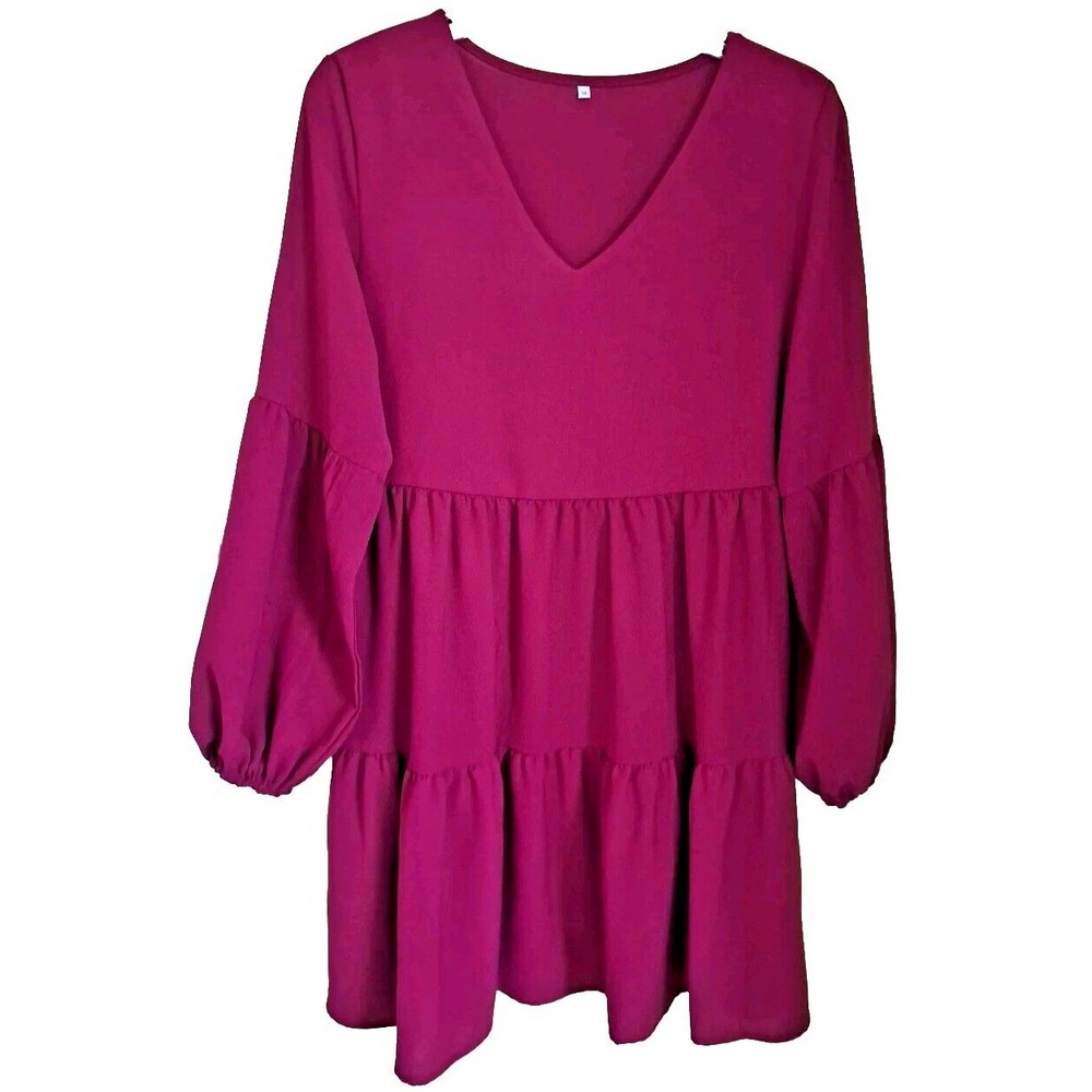 Women's Swing Dress‎ Size M Burgundy Balloon Sleeve V-Neck Unbranded Pre-owned